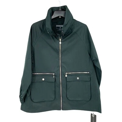 Nuevo Bernardo Chaqueta Impermeable Talla M Jade Capucha $115 Cortavientos J Bolsillos con Cremallera Foto 1 de 4