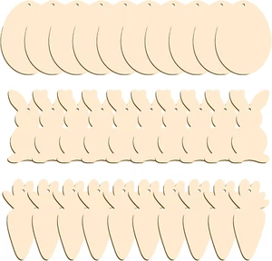 Easter Wooden Ornaments, 30 Pack Unfinished Wood Easter Egg Bunny Carrot Cutouts - Picture 1 of 6
