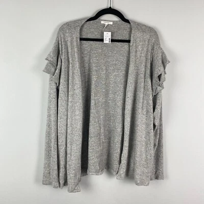 Maurices Open Front Ruffle Sleeve Cardigan Size 1X Gray Long Sleeve - Image 1 of 4