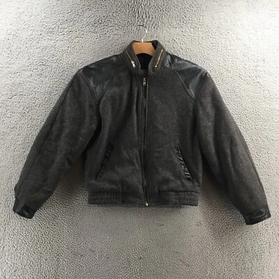 Gino Full Zip Jacket Mens 38 Black Wool Leather Long Sleeve Front Pocket Casual - Image 1 of 4