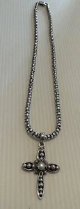 SILPADA STERLING SILVER 925 POPCORN CHAIN NECKLACE 17” & Pearl Cross 22.3G - Picture 1 of 9