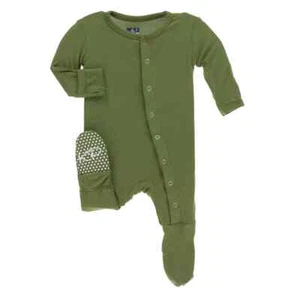 NWT Sz 10 KICKEE PANTS Solid Moss Green Bamboo Footie Big Kid - Picture 1 of 1