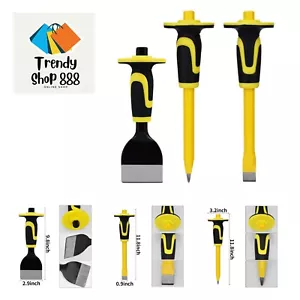 3-Piece Heavy-Duty Chisel Set with Hand Protection, Concrete and Mortar Stone... - Picture 1 of 9