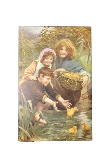 Antique Victorian Era Postcard Children Ducklings Arthur Eisley Fuss and Fun - Picture 1 of 3