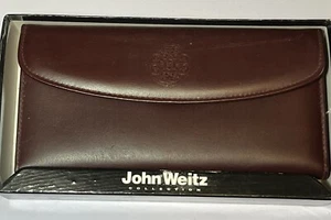 Vintage John Weitz Damen Clutch Geldbörse Braun Echtleder Außen Neu aus altem Lagerbestand Neu - Bild 1 von 9