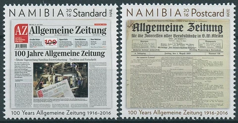 Namibia 2016 MNH Newspapers Stamps Allgemeine Zeitung 100 Years 2v Set Cover
