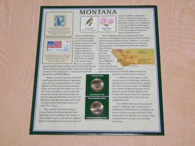 AMERICA THE BEAUTIFUL 10" X 9"  2 STATE QUARTERS COINS 2011 & STAMPS   MONTANA - Image 1 of 4