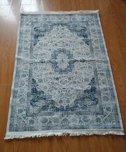 OTTOMANSON NEXUS BLUE AND GREEN FRINGED RUG, 39" X 53" - Picture 1 of 2