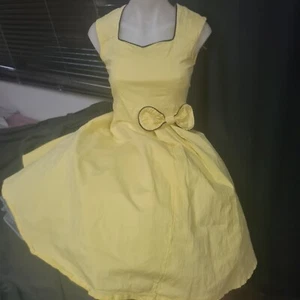 Yellow N Black Trim FitnFlair Retro Style Dress Size L Bnwot - Picture 1 of 4