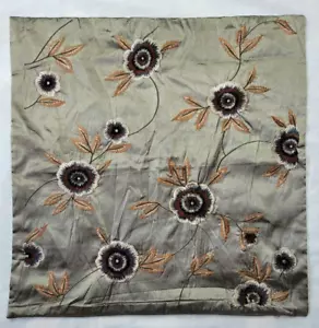 Tradewinds Pewter Gray Floral Embroidered Pillow Cover Brown Blue Silky 20x20 - Picture 1 of 6