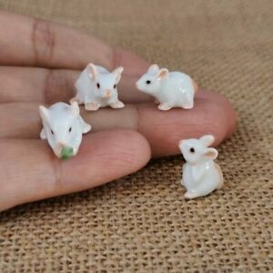 Set of 4 White Mouse Rat Ceramic Miniature Figurines Terrarium Garden Decor DIY