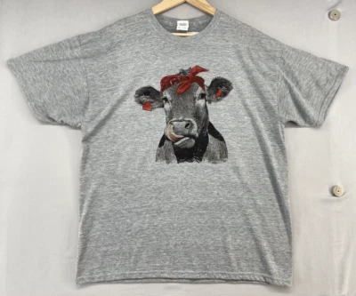Womens Jerzees Cow w/ Red Bow T-Shirt XL Cattle Farm Ranch Cowgirl Ranching Gift - Image 1 of 4
