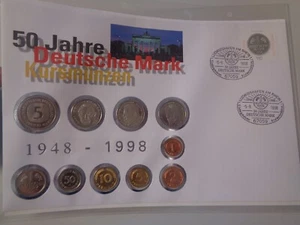 DEUTSCHLAND 1998 - Numisbrief mit KMS ab 1 Pfg. - 5 DM - 50 Jahre Deutsche Mark - Bild 1 von 2