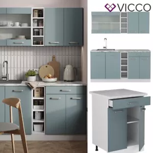 Küchenzeile R-Line Solid Weiß Blau Grau 160 cm Arbeitsplatte modern Vicco - Bild 1 von 7