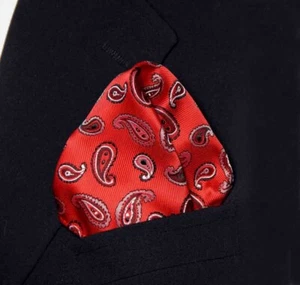 Gascoigne Pocket Square Red White Black Paisley Men's - Picture 1 of 3