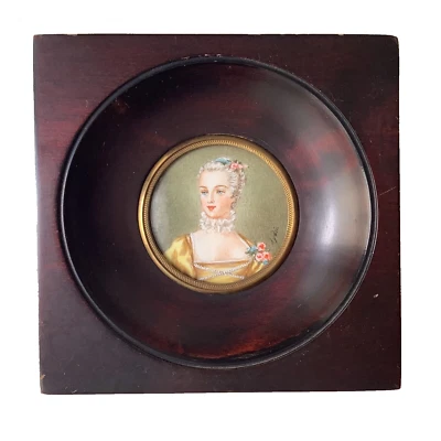 19th Century Miniature Portrait Marquise De Pompadour Antique Gouache Painting - image 1 of 4