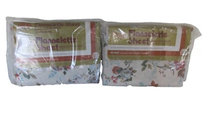 NRFP Vintage 70's Bibb Michele Floral Flannel Full Size Flat & Fitted Sheet - Picture 1 of 11
