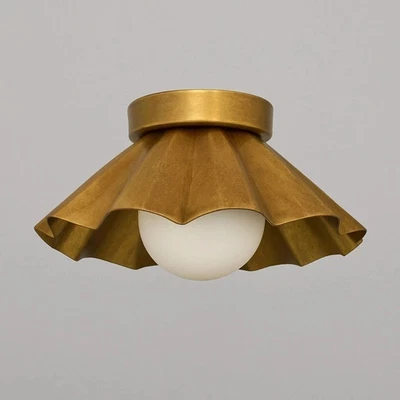 Flush Ceiling Brass Italian Globe Glass mount Light Pendant Mid Century - Image 1 of 4