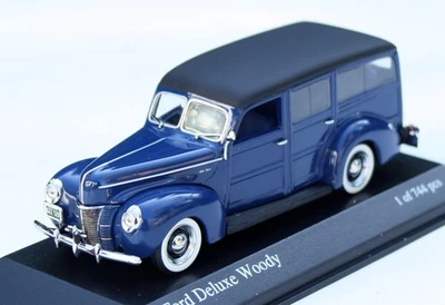 Ford V8 Deluxe Woody Anno 1940, Blu Scuro, MINICHAMPS Im M.1:43 , Limit. 744 Pz - Immagine 1 di 4