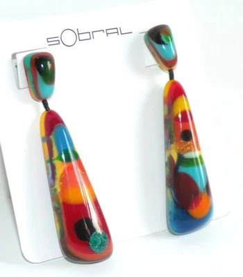 Brincos Sobral Kandinsky Gleine multicoloridos pendurados feitos por artista - Imagem 1 de 4