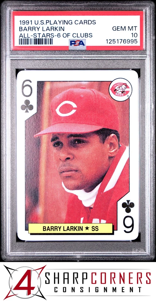 1991 U.S. PLAYING CARD ALL-STARS BARRY LARKIN HOF  6 OF CLUBS PSA 10 - Image 1 of 2