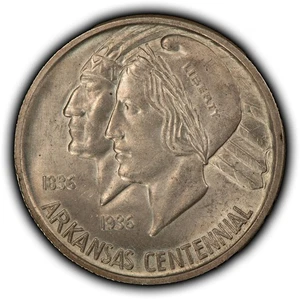 1936 50c Arkansas Centennial Commemorative Silver Half Dollar - BU - SKU-C1254 - Picture 1 of 4