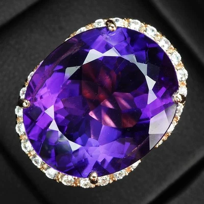 Pristine Vivid Violet Amethyst 21Ct 925 Sterling Silver Rose Gold Rings Size 6.5 - Image 1 of 4