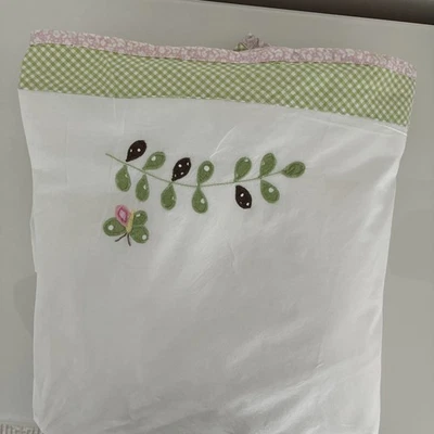 Pottery Barn Kids Girl’s Green/ White/ Pink Butterfly Crib Skirt - Image 1 of 4