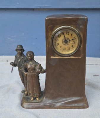 Rare Brainard & Wilson B&W U S A Figural Clock Spelter Farmer Ticks/Repair - Image 1 of 4