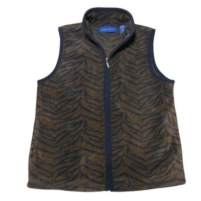 Karen Scott Fleece Vest Brown Black Zebra Print Full Zip Sleeveless Outdoor M - Image 1 of 4