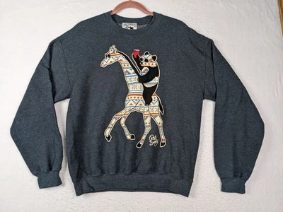 Riot Society Sweatshirt Size M Charcoal Gray Bear On Giraffe Print Mens - Image 1 of 4