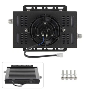 Silver Bar & Plate Cross Flow Oil Cooler, Small 9.5"x5.5"x1.58" w/Fan & Bracket - Picture 1 of 9