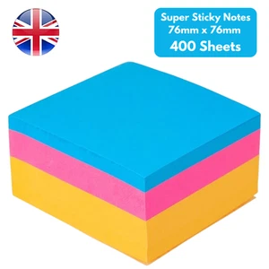 3M Post It Super Sticky Notes 76mm x 76mm 400 Sheets Colourful Office Notes - Picture 1 of 7