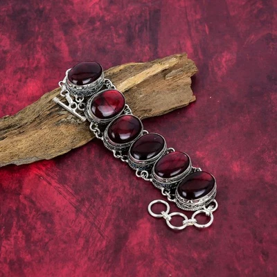 Red Flash Labradorite Gemstone 925 Sterling Silver Statement Jewelry Bracelet - Image 1 of 4