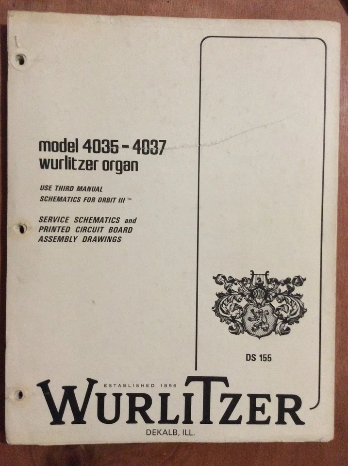 ORIGINAL ** Manual de Servicio Wurlitzer Organ Orbit III Modelo 4035 - 4037 Foto 1 de 4