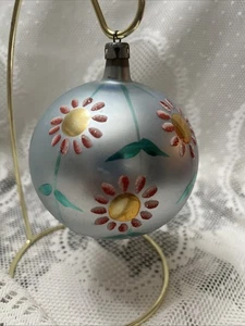 Large Round POLAND Vintage Christmas Ornaments Mica Daisy Flower Handpainted - Picture 1 of 16