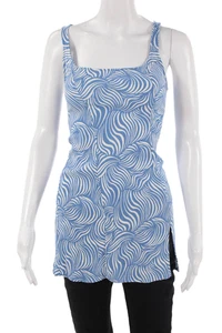 Reformation Women Blue Square Neck Camisole Tunic Spaghetti Strap Zip Size 0 - Picture 1 of 7
