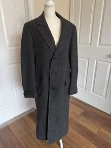 Madison Clothes Barneys New York Herringbone Overcoat Black Gray Single Breasted - Picture 1 of 17