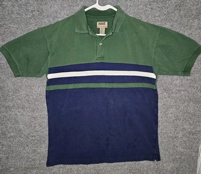 Northwest Territory Naturals Polo Mens Medium Striped Color Block Green Vtg - Image 1 of 4