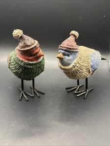 Valerie Parr Hill Glittered Birds With Hats & Sweaters Set Of 2 - Picture 1 of 13