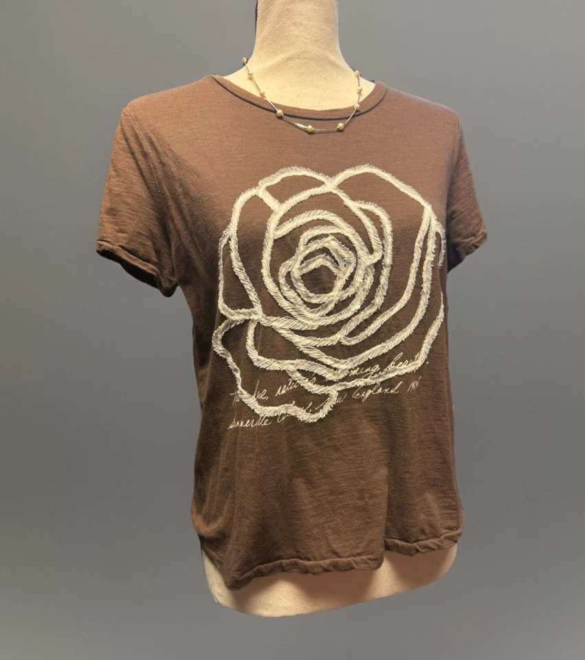 Camiseta Caribbean Joe Rosa Bordada M Marrón Boho Artística Cottagecore Top Y2K Foto 1 de 4