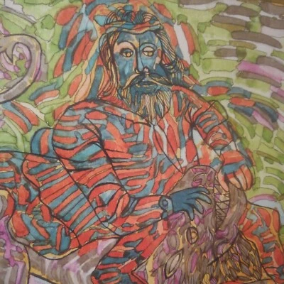 Tinta aquarela 1/1 original John August Swanson "Sampson and t Lion" assinada 1970 - Imagem 1 de 4