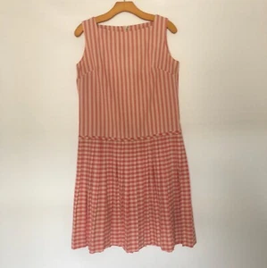 Womens Vintage Saks Fifth Avenue Dress Pleated Pink Beige Stripe Gingham - Picture 1 of 11