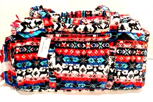 Vera Bradley Large Weekend Soft Fleece Travel Duffel Bag Nordic Stripe Ski New - Picture 1 of 5