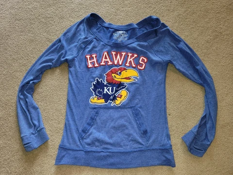 Kansas Jayhawks L/S Shirt Lightweight Sweatshirt Womens Large KU Cover