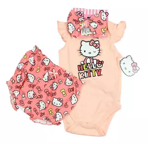SANRIO HELLO KITTY Baby Girls' 3-Piece Bodysuit Set sz 12 Months Headband Bow - Picture 1 of 2