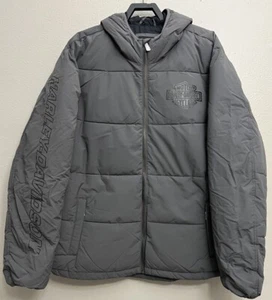 Harley Davidson Bar & Shield Woven Hooded Puffer Jacket Mens Size XXL 2XL New - Picture 1 of 10