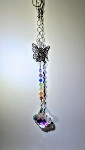 Handmade Crystal 63mAB butterfly/chakra crystals 14" suncatcher, silver clasp  - Picture 1 of 6