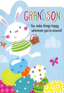 Linda Tarjeta FELIZ PASCUA PARA NIETO, Conejo Diversión Fantástica por Hallmark + Sobre - Imagen 1 de 5