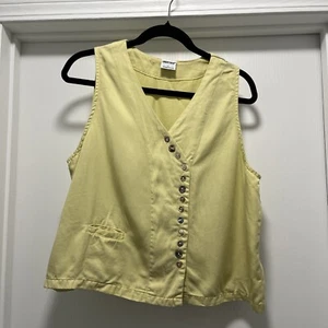 RARE Vintage Gerties Women’s USA Made Yellow Tencel Lyocell Vest  Buttons Sz L - Picture 1 of 11